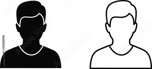 Two faceless male silhouettes in black and white isolated on transparent background, Vector