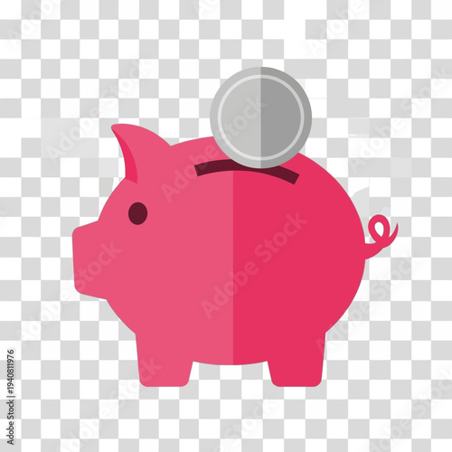 Illustrative representation of a pink piggy bank accepting a coin, embodying the essential concepts of personal finance, secure savings, and strategic investment for future prosperity