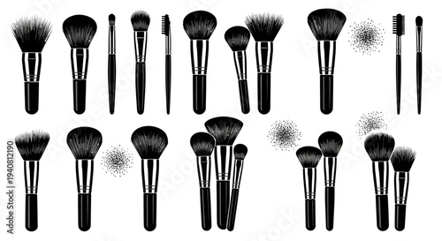 Collection of Makeup Brushes, Professional Cosmetic Tools for Beauty and Application