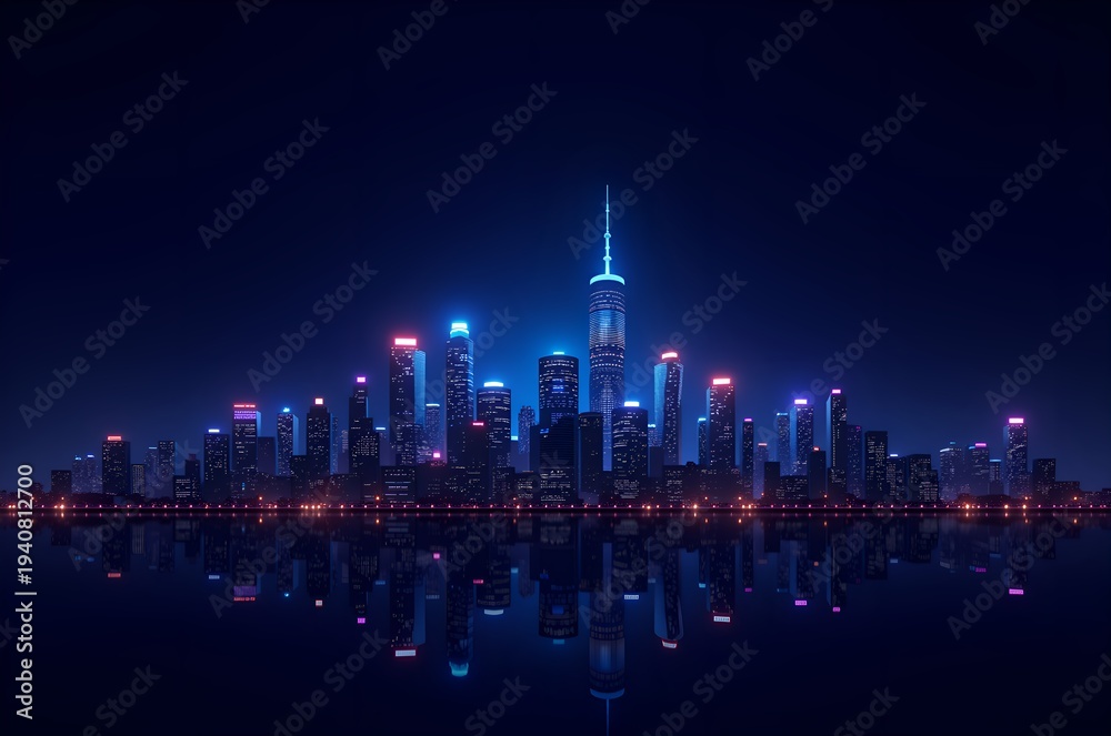 Obraz premium Neon Cityscape Reflection at Night