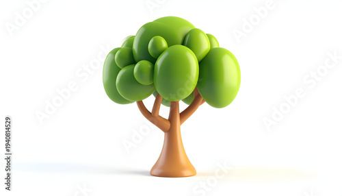 3D render of a cartoon tree with green foliage on a white backdrop; isolated design element