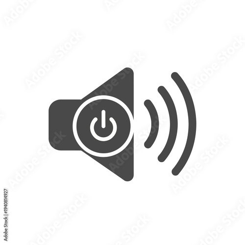 Sleek graphic of a speaker with a power switch, representing versatile audio functions like sound control, mute, and system activation for digital devices