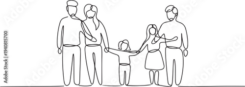 Group of people continuous one line vector drawing. Family, friends hand drawn characters. Continuous line art drawing style. one line Icon drawing