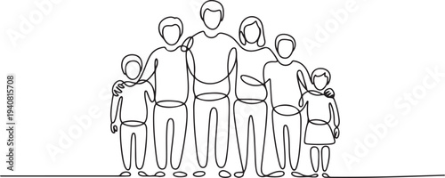 Group of people continuous one line vector drawing. Family, friends hand drawn characters. Continuous line art drawing style. one line Icon drawing