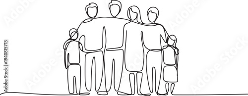 Group of people continuous one line vector drawing. Family, friends hand drawn characters. Continuous line art drawing style. one line Icon drawing