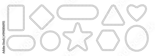 Rope knit cord border for wavy knot frame. String cowboy pattern for nautical and western boarder. Braid decorative rope for oval, round border design