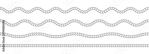 Rope cord brush for wavy knit knot and shape string cowboy. Pattern vector nautical for  western border and frame. Rope decorative outline for nautical design.