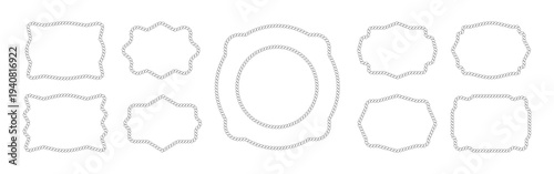 Rope knit cord with border frame brush for wavy knot shape. String cowboy pattern for nautical and western boarder. Braid decorative rope with round border design