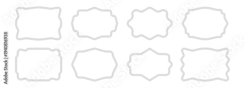 Rope knit cord with border frame brush for wavy knot shape. String cowboy pattern for nautical and western boarder. Braid decorative rope with round border design