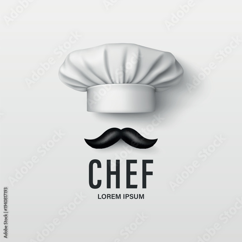 Vector Chef Logo Design with Cooking Hat and Mustache. Restaurant Chef Emblem, Culinary Logo Template. Food Brand Identity Symbol. Kitchen Badge, Chef Sign, Gastronomy Logo