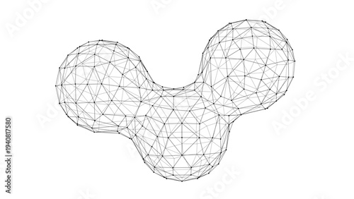 Abstract wireframe metaball shape with flowing organic geometry and connected lines. Futuristic digital form representing technology, artificial intelligence,