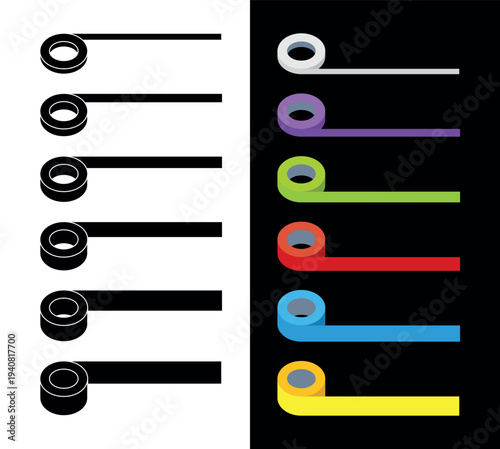 Scotch tape or electrical tape icon. A roll, spool, or coil of adhesive tape. Symbol for fixing, electrical insulation, or bonding.