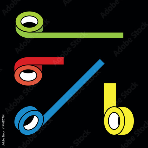 Scotch tape or electrical tape icon. A roll, spool, or coil of adhesive tape. Symbol for fixing, electrical insulation, or bonding.