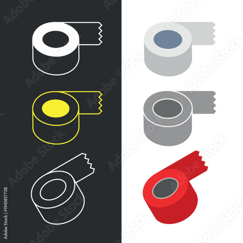 Scotch tape or electrical tape icon. A roll, spool, or coil of adhesive tape. Symbol for fixing, electrical insulation, or bonding.