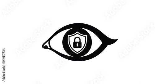 Security eye with shield and lock icon, protection and safety concept, modern minimalist design, cybersecurity symbol