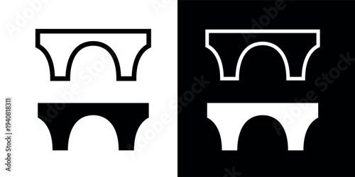 A stone bridge and aqueduct icon. A pictogram used to mark an area on a map. A road or transport attribute. A historic or ancient bridge.