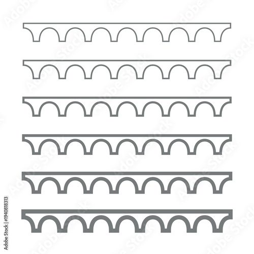 A stone bridge and aqueduct icon. A pictogram used to mark an area on a map. A road or transport attribute. A historic or ancient bridge.