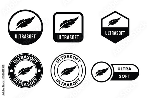 A set of elegant badges featuring a gentle hand, symbolizing products that are ultrasoft and delicate. Perfect for baby products, fabrics, or skincare.