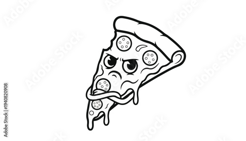 Judging Pizza Slice Character with Angry Face Expression for Fast Food Marketing Junk Food Addiction and Cheat Day Concept