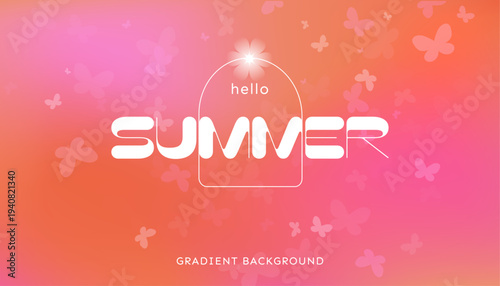 Hello summer bright gradient background, horizontal banner , cover, wallpaper, template, vector illustration 