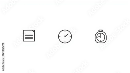 Simple document and time icons set for business use