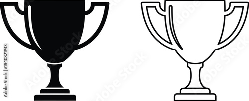 Trophy cup awards black white isolated on transparent background, Vector