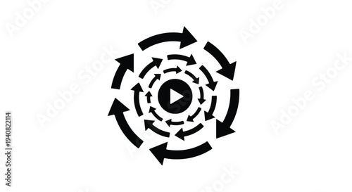 Play button icon with circular arrows media playback symbol interactive design element