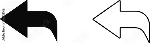 Set of 2 Reply or Undo Arrow Icons Vector: One Solid Black and One Outline Design for Web UI, Navigation, and User Interface Elements