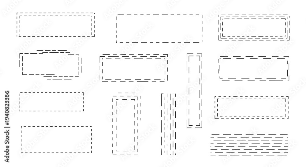 Fototapeta premium Collection of dotted and dashed rectangular frames for design elements