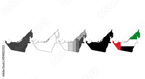 United arab emirates map outlines in various styles with national