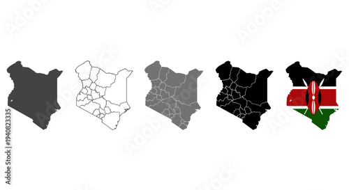 Kenya country outline maps collection silhouette wireframe detailed