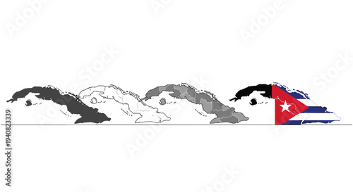 Stylized wavy hairline transformation from black to cuban flag colors