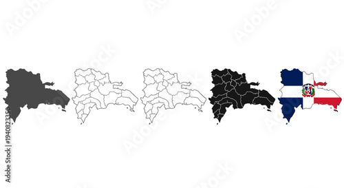 Dominican republic map outlines and flag representation collection