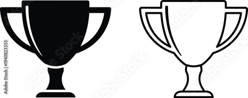Trophy cup awards black white isolated on transparent background, Vector