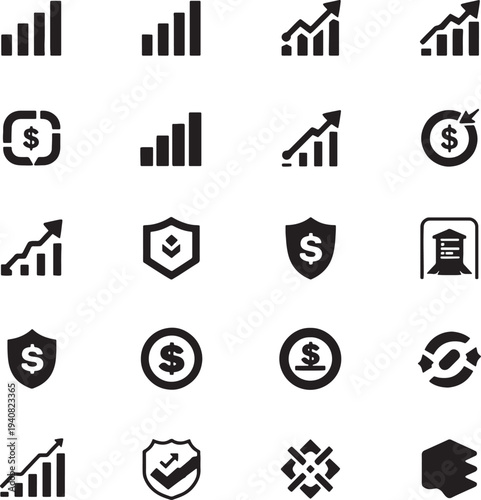 Finance & Investment Logo Pack – 20 Modern Brand Symbols (Black and White Icons)
