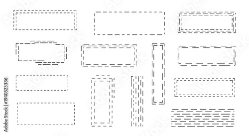 Collection of dotted and dashed rectangular frames for design elements