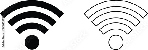 Set of 2 WiFi signal icons vector, featuring one filled black symbol and one outlined black symbol, ideal for web design, mobile apps, and digital communication graphics.