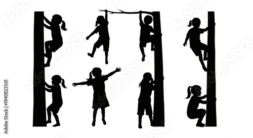 Children Climbing Trees Silhouette: Active Kids Outdoor Play, Fun Childhood Activities