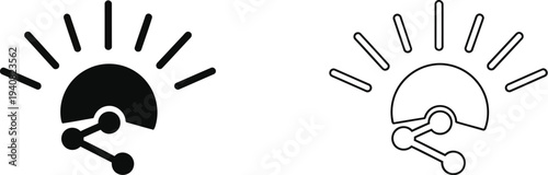 Set of 2 Black and White Share Idea Icons Vector, featuring a lightbulb with radiating lines and a connected node network, ideal for innovation and social sharing concepts.