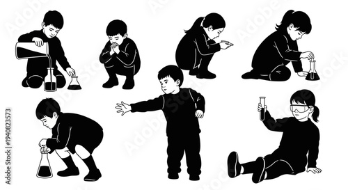 Children experimenting in a science lab, diverse kids engaged in chemistry education