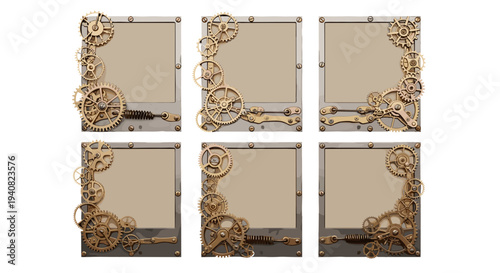 Steampunk decorative frames with gears and clockwork elements