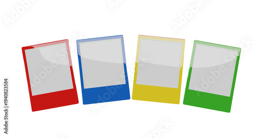 Four colorful plastic document holders with blank white inserts