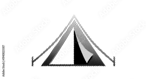 Vintage style tent icon with halftone effect for outdoor adventure