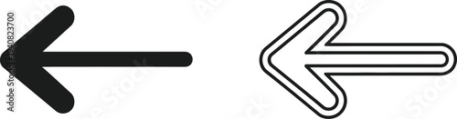 Set of 2 Left Arrow Icons Vector: Solid Black and Outline Style for Navigation, UI/UX Design, and Web Elements