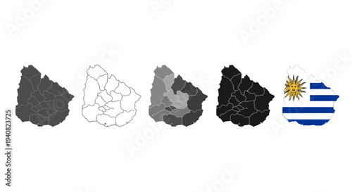 Uruguay map outline collection monochrome grayscale silhouette
