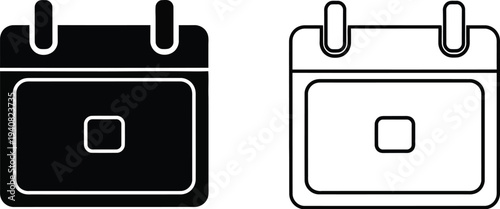 Minimalist Calendar Icon Set Vector with Solid Black and Outline Styles for Date, Schedule, and Event Planning UI/UX Design