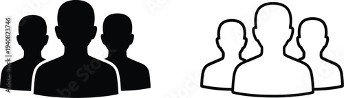 Set of 2 User Group Icons Vector: Black Silhouette and Outline Style for Team, People, or Community Representation