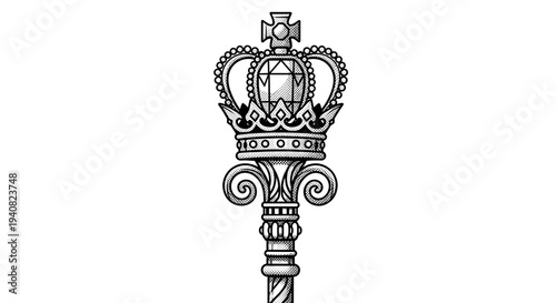 Ornate regal scepter with crown and jeweled orb intricate detail