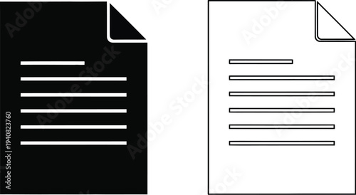 Set of 2 Document File Icons Vector - Black Filled and Outline Style for Digital Interface, Web Design, and Business Presentations