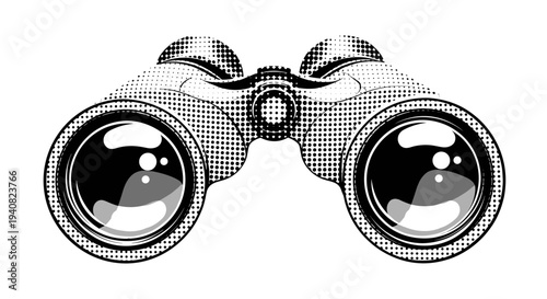 Vintage binoculars with halftone dots retro optical zoom tool